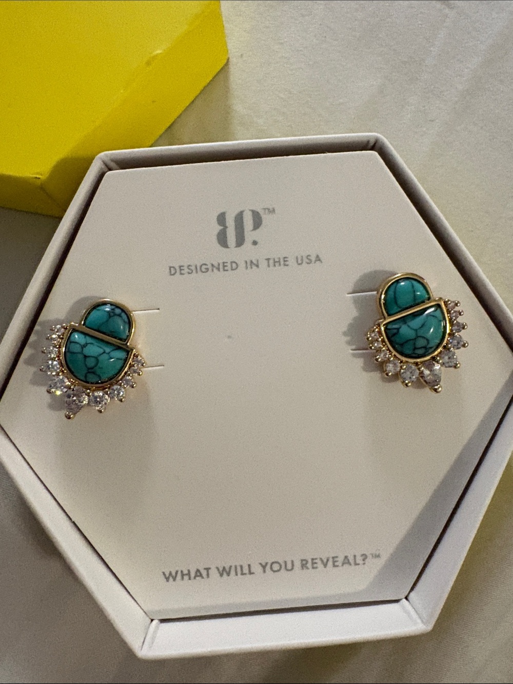 Turquoise Stone Halo Stud Earrings by Bp. — Gold-Tone